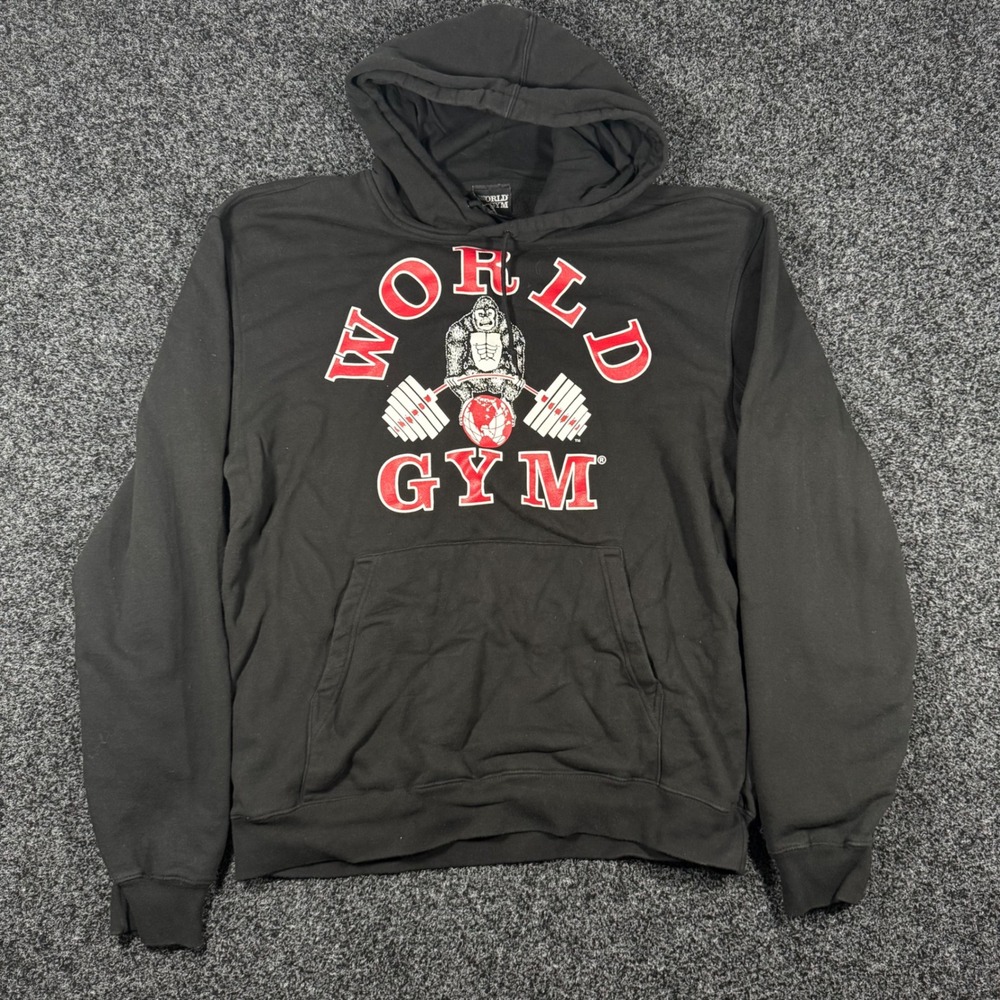 Vintage World Gym Hoodie Gorilla Graphic Pullover Sweatshirt Bodybuilding Large